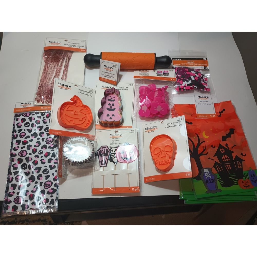 Lot of Halloween Makery Baking & Party Supplies - NIP - Rolling Pin, Cookie...